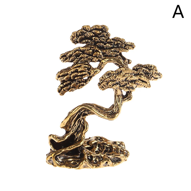 Brass Mini Pine Tree Figurine | Miniature Bonsai Statue Decor Miniature Tree Figurine QXL A