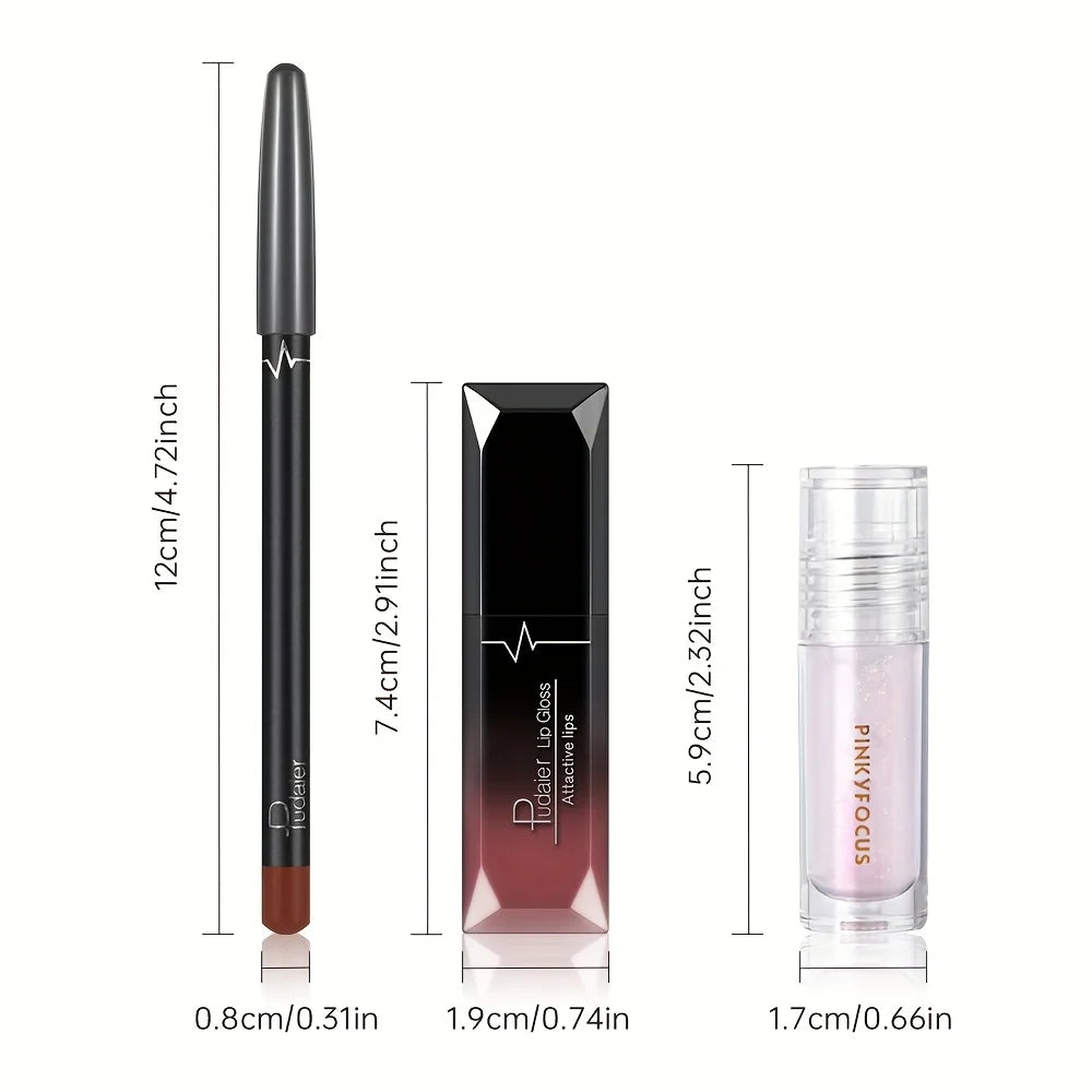 3-Piece Ombre Lip Kit – Liner, Gloss & Lip Oil | Nude Shades Lip Makeup Kit QXL