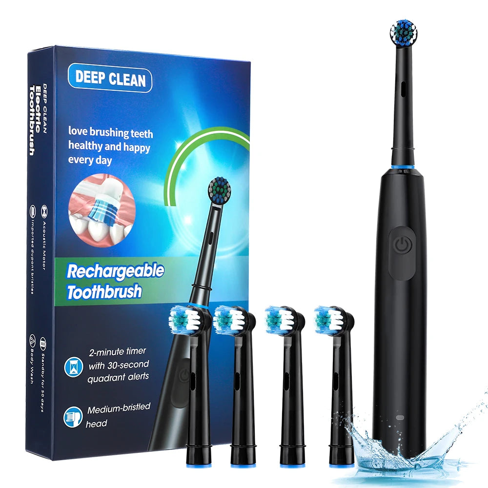Smart Rotating Electric Toothbrush | 5 Modes, 4 Heads & Timer Electric Toothbrush QXL black
