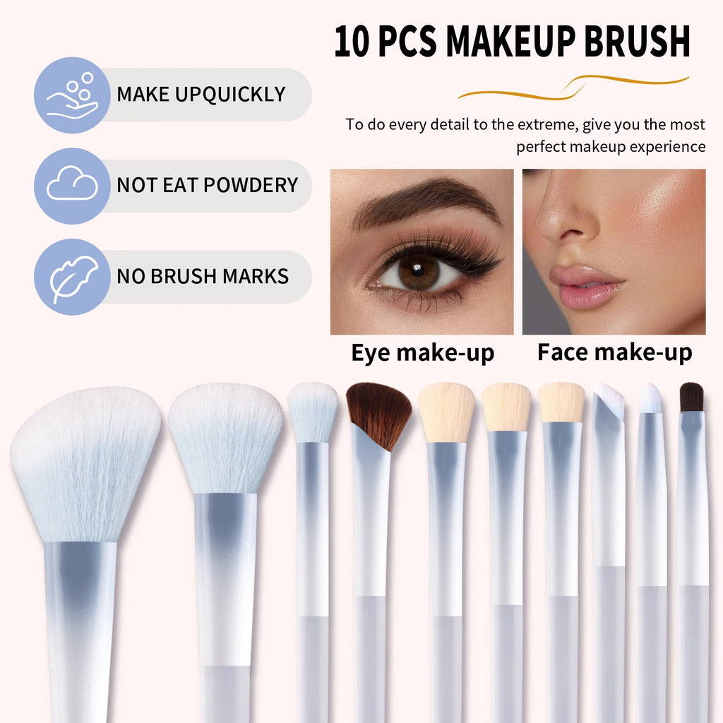Ronshadow 10-Pc Makeup Brush Set | Transparent Handle Makeup Brush Set QXL