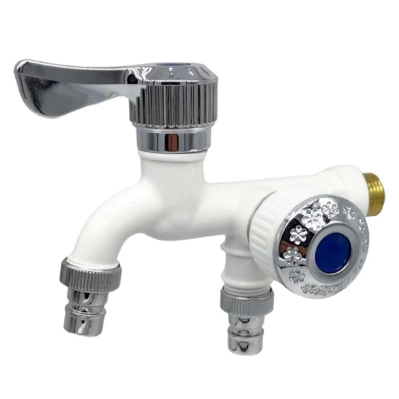 Dual Outlet Water Tap 1/2" Double Control Faucet Splitter Faucet Splitter Tap QXL white