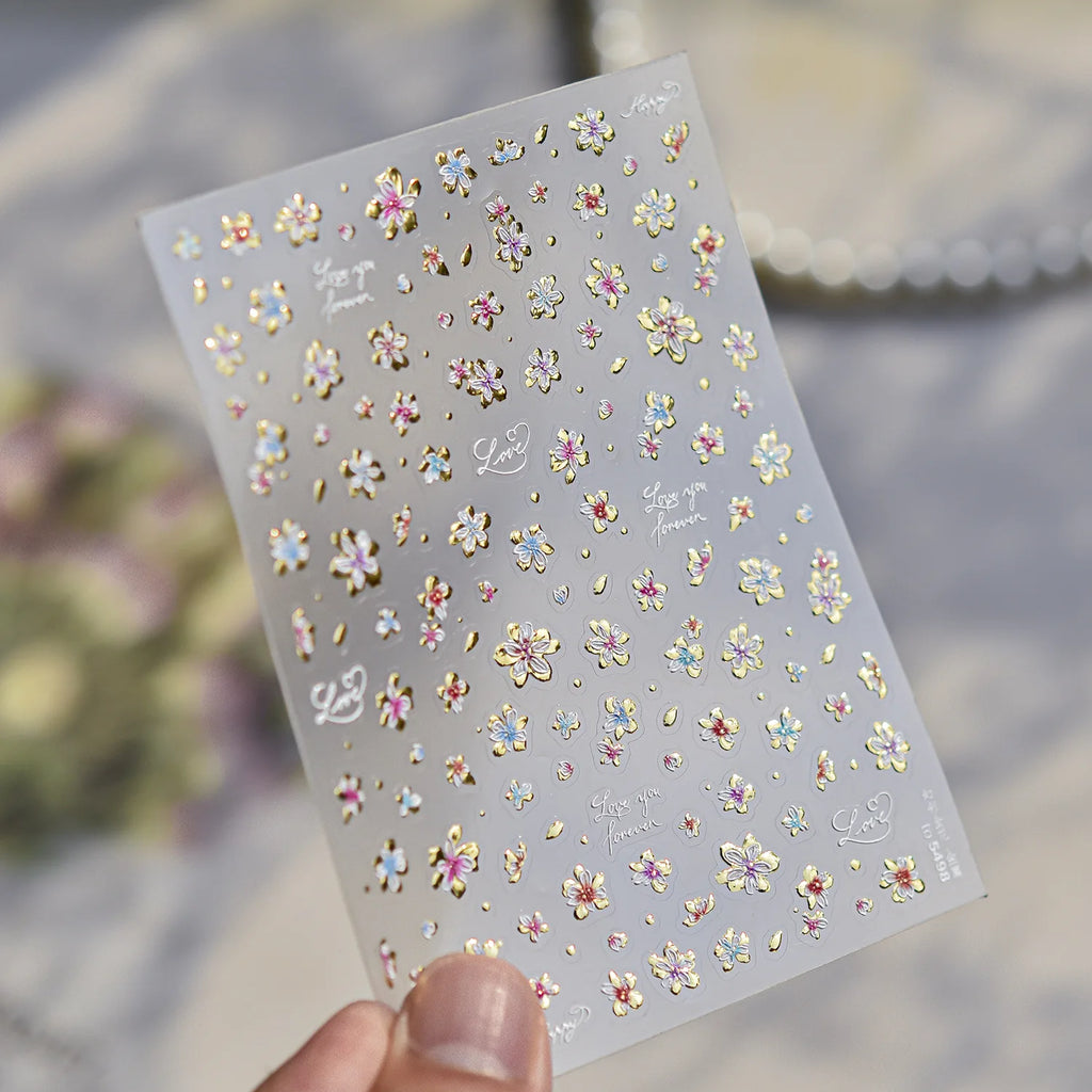 5D Metal Bow Nail Stickers – Star Heart Pearl Tassel Decals Nail Art Stickers QXL to5498
