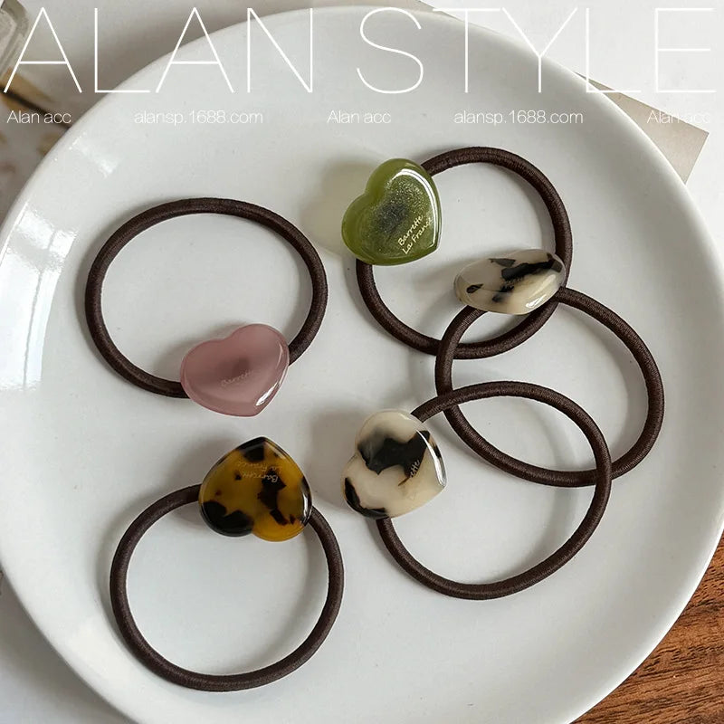 Acetate Jelly Heart Hair Tie | French Style Ponytail Holder Hair Tie QXL