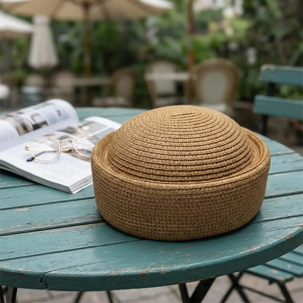 Women's Raffia Straw Sun Hat | French Retro Beach Beret Women's Sun Hat QXL