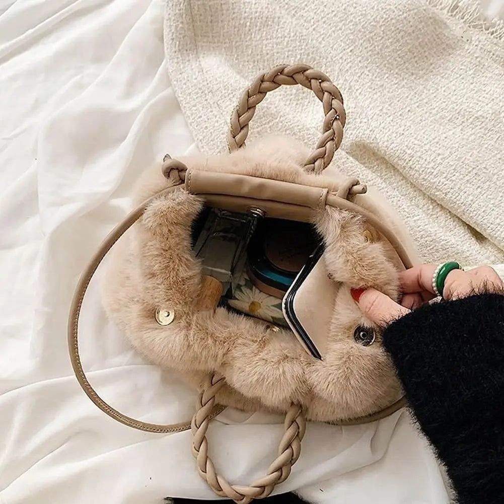Plush Cloud Crossbody Bag | Cute Faux Fur Shoulder Handbag Crossbody Shoulder Bag QXL