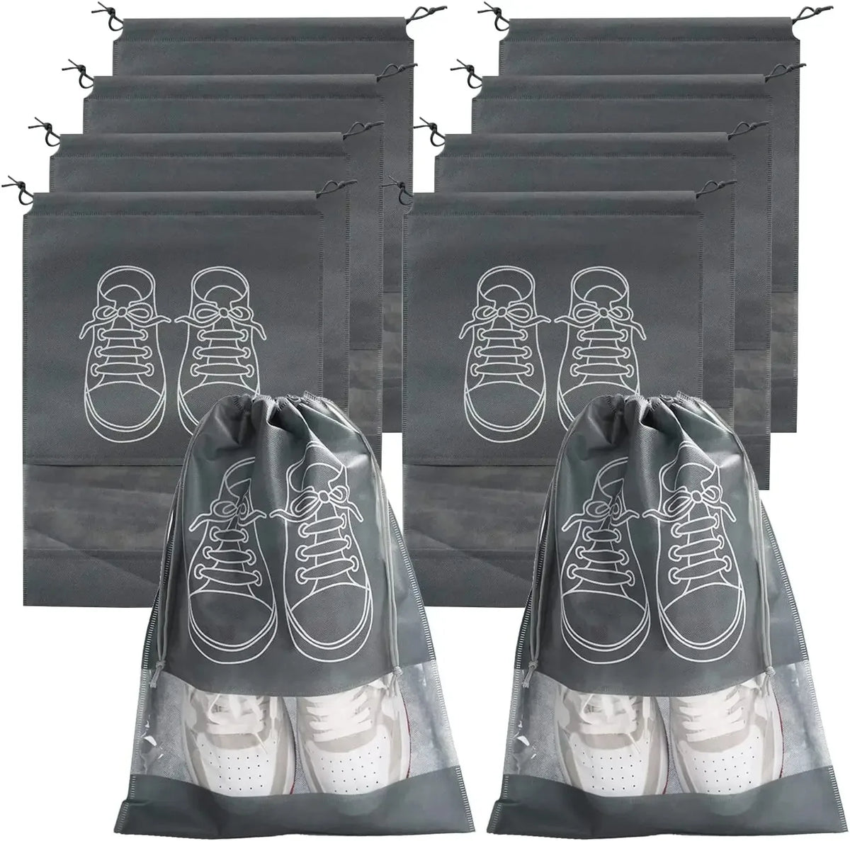 10-Pack Transparent Non-Woven Shoe Storage Bags with Zipper Shoe Storage Bags QXL gray 10pcs