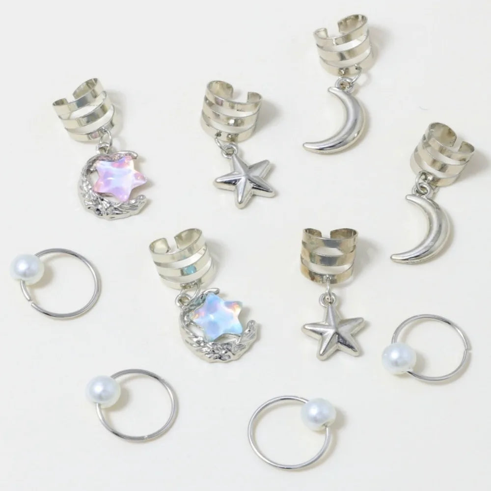 10-Pack Star & Moon Hair Cuffs Braid Rings with Pendants Hair Braid Cuffs QXL