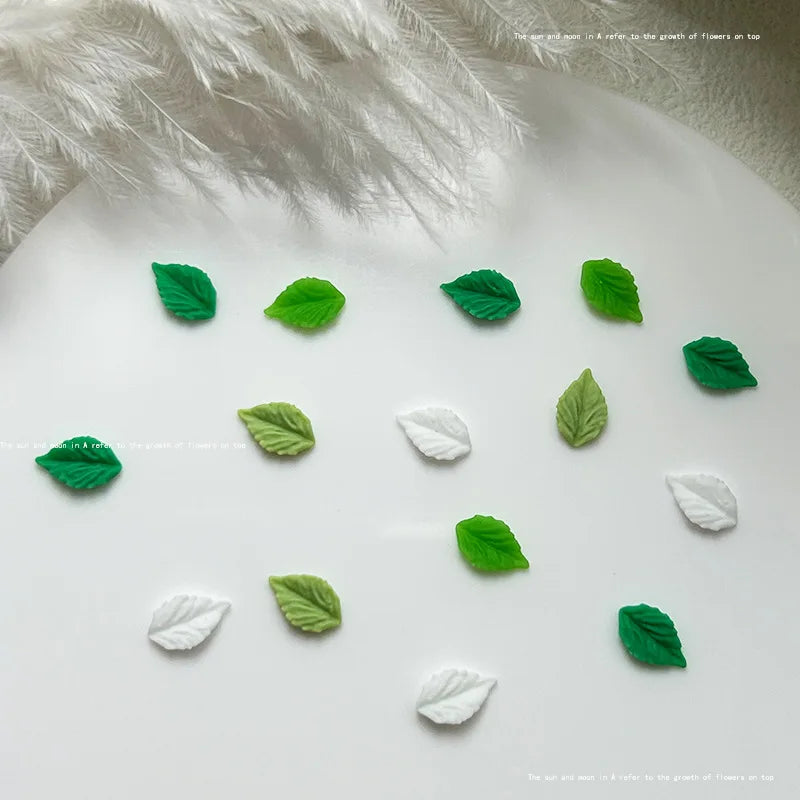 50-Pc 3D Green Leaf Resin Nail Charms | Kawaii Nail Art Decor Nail Art Charms QXL
