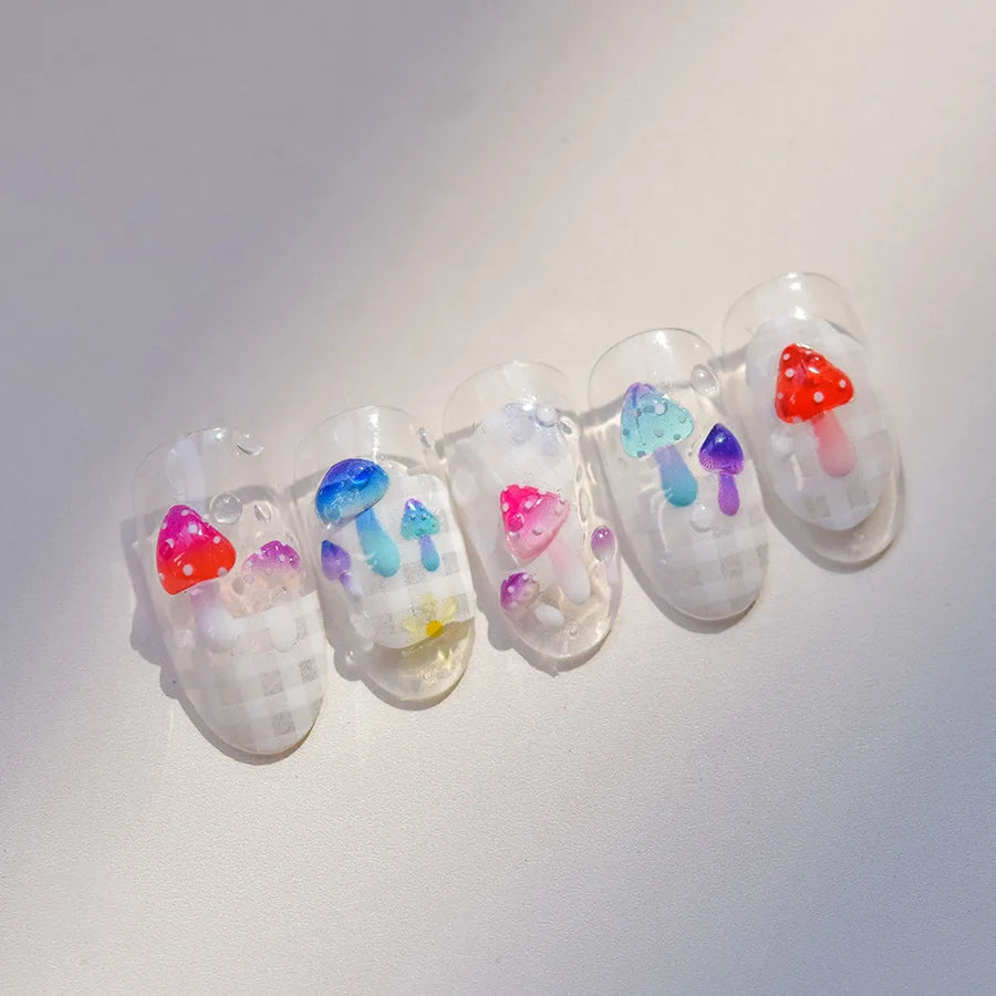 5D Kawaii Nail Stickers – Cartoon Mushroom & Rabbit Decals Nail Art Stickers QXL