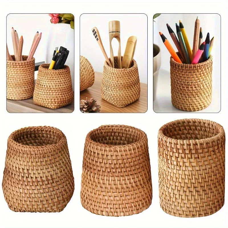 Rattan Pen Holder | Desk Organizer for Home, Office & School Desk Pen Holder QXL