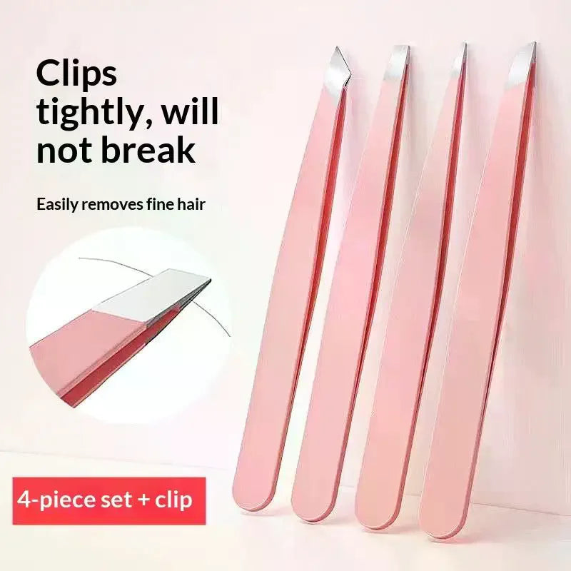 4-Pc Colorful Stainless Steel Tweezer Set with Storage Bag Eyebrow Tweezer Set QXL