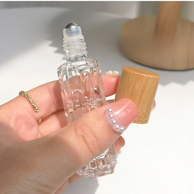 10ml Glass Roll-On Bottle | Essential Oil & Perfume Refill Vial Roll-On Bottle QXL Glass Bamboo Cap