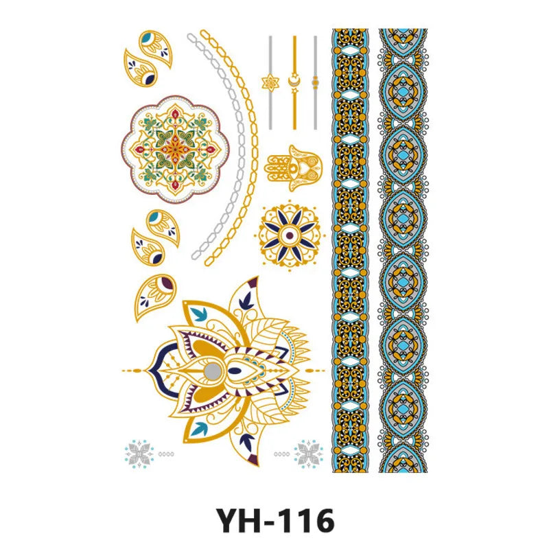 Gold & Silver Metallic Geometric Temporary Tattoo Stickers Temporary Tattoo Stickers QXL