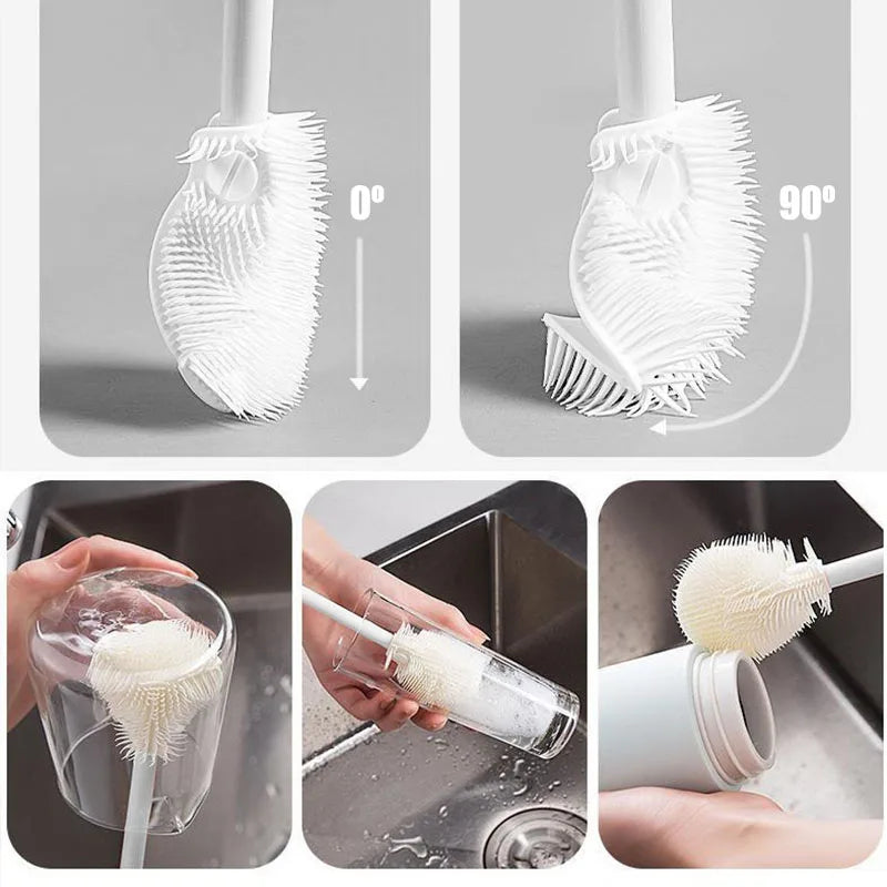 Foldable 360° Silicone Bottle Brush | Long Handle Cup Cleaner Bottle Cleaning Brush QXL