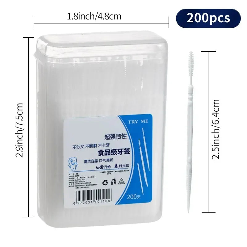 200-Pc Double-Head Disposable Toothpick Floss Picks | Portable Box Toothpick Floss Picks QXL White 1x box