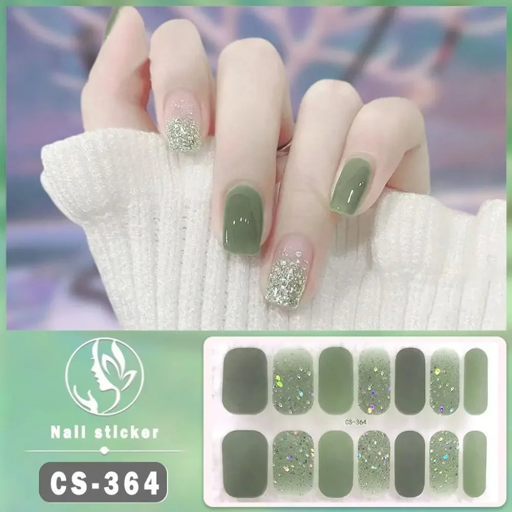 Foil Glitter Semi-Cured Gel Nail Wraps | 14-Tip Stickers Gel Nail Wraps QXL CS-364
