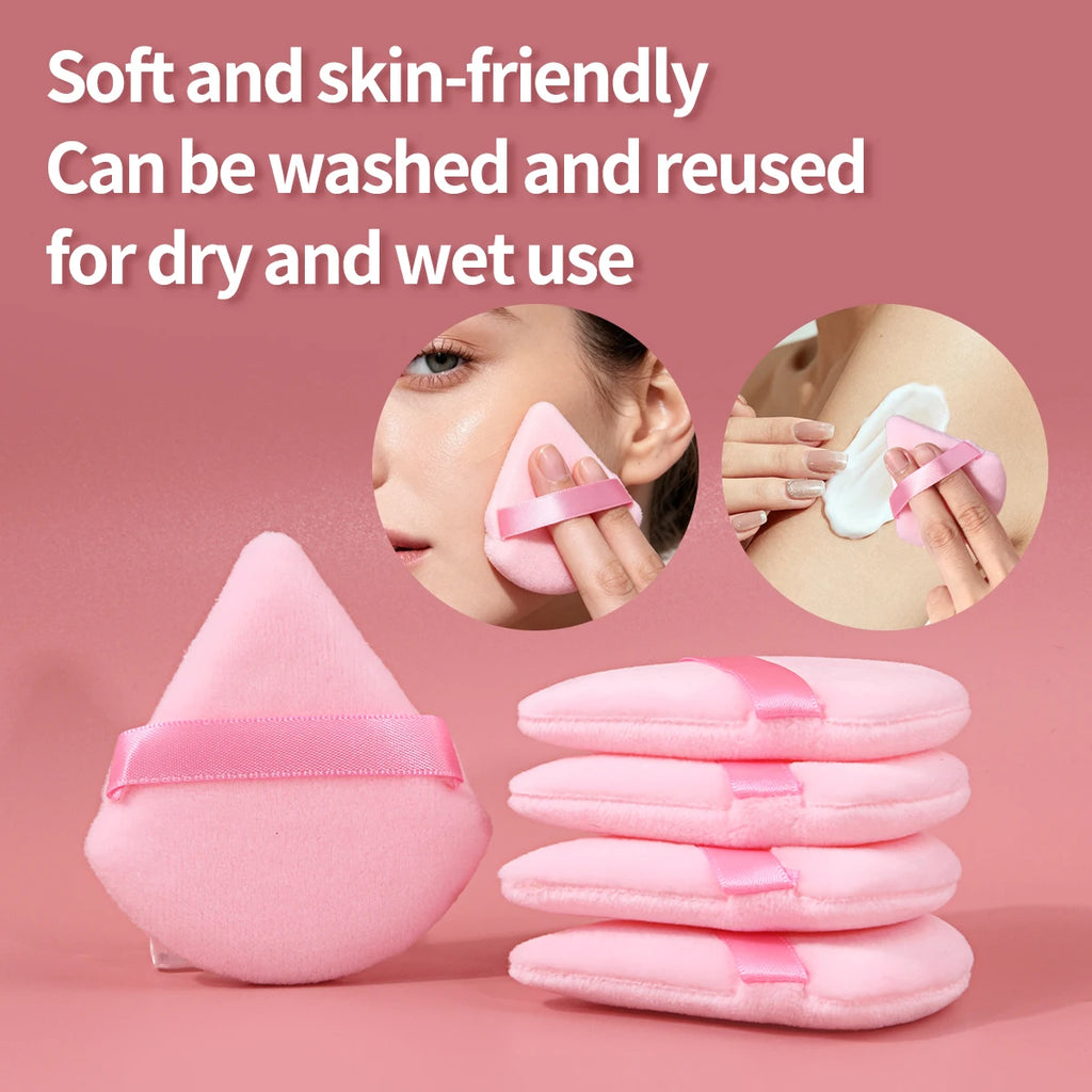 5-Pack Pink Triangle Powder Puffs | Soft Washable Makeup Sponges Powder Puff Set QXL