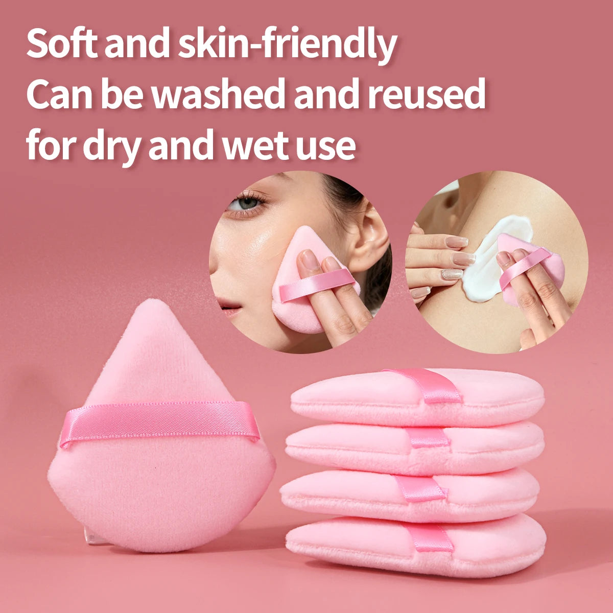5-Pack Pink Triangle Powder Puffs | Soft Washable Makeup Sponges Powder Puff Set QXL