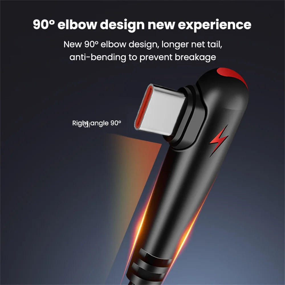 90° Elbow 120W USB-C Fast Charging Cable | 6A Braided Cord USB-C Charging Cable QXL