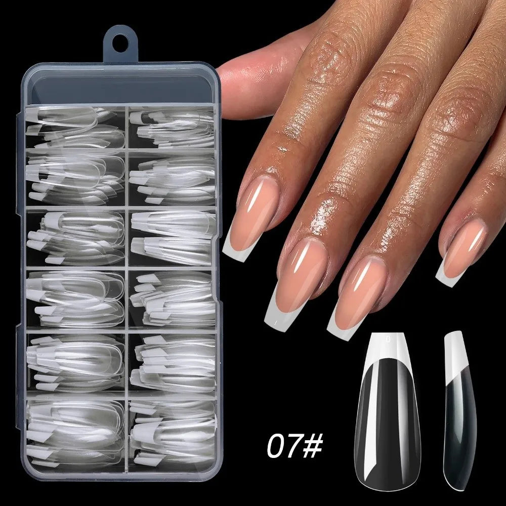 120-Pack French Press On Nails | Clear Mixed Size Full Cover DIY Press On Nails QXL G