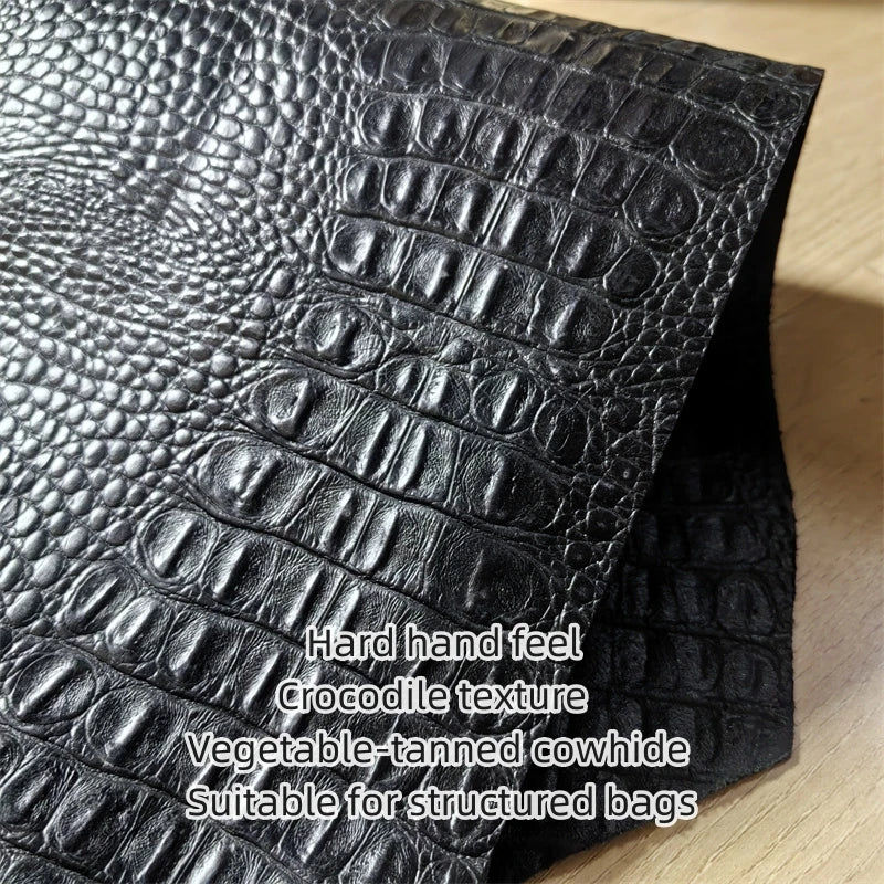 1.2mm Black Crocodile Grain Veg-Tanned Cowhide Leather Hide Craft Leather Hide QXL black 30x60cm China Mainland