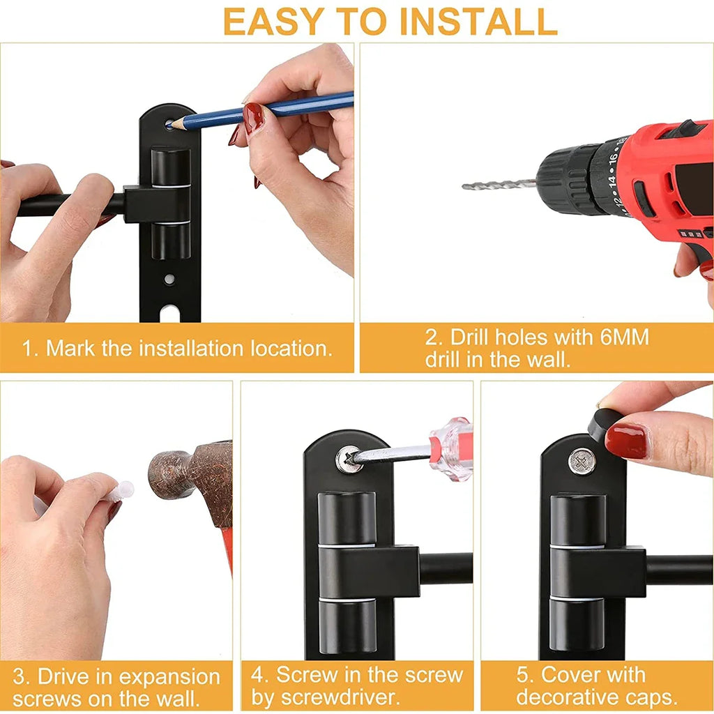 180° Rotating Wall Mount Helmet Rack with Hooks | Garage Organizer Wall Helmet Rack QXL