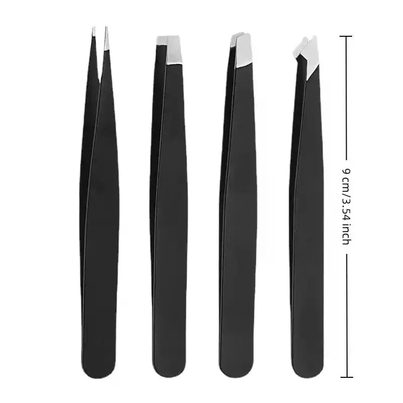 4-Piece Stainless Steel Eyebrow Tweezer Set – Slant & Flat Tip Eyebrow Tweezer Set QXL