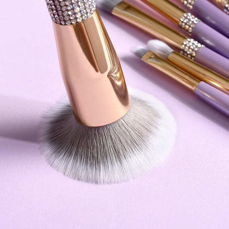 10-Pc Lilac Purple Diamond Makeup Brush Set & Storage Cup Makeup Brush Set QXL