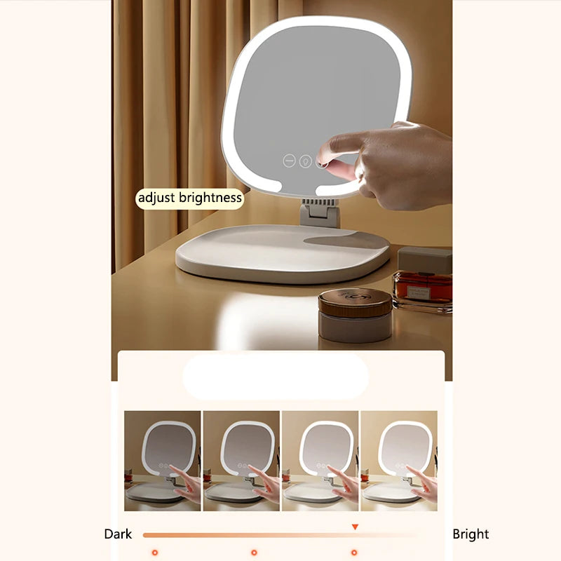 LED Foldable Makeup Mirror | 3-Color Touch Screen Vanity LED Vanity Mirror QXL