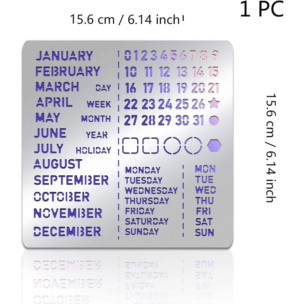 6x6" Stainless Steel Calendar Stencil | Journal & DIY Craft Craft Stencil Template QXL