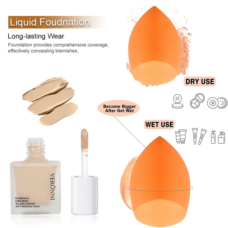 VERONNI 6-Pc Face Makeup Set | Foundation, Concealer & Primer Face Makeup Set QXL