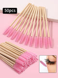 50-Pack Bamboo Mascara Wands & Eyelash Comb Applicators Mascara Wand Set QXL Pink