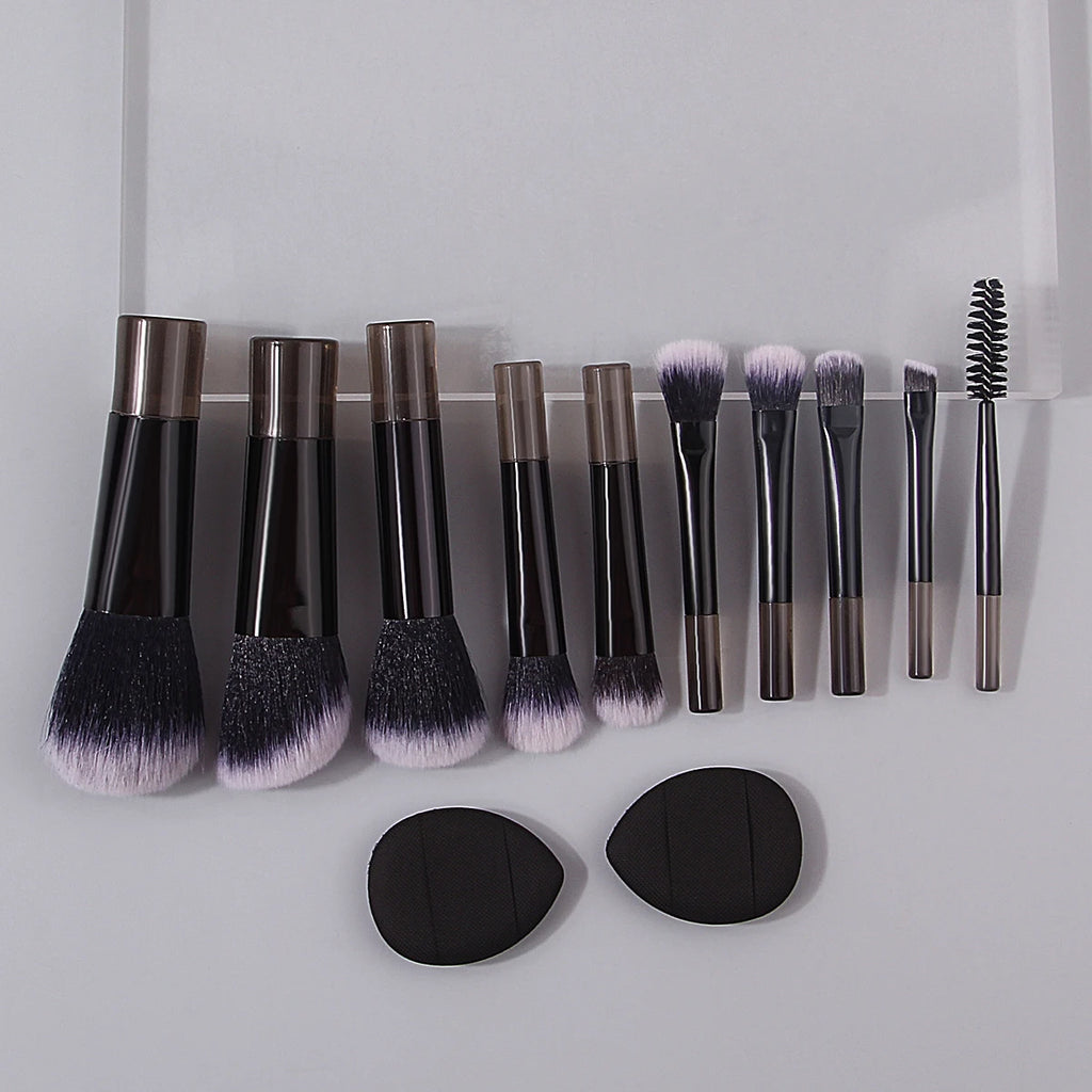 12-Piece Mini Travel Makeup Brush Set – Eyeshadow & Puff Kit Travel Makeup Brush Set QXL black
