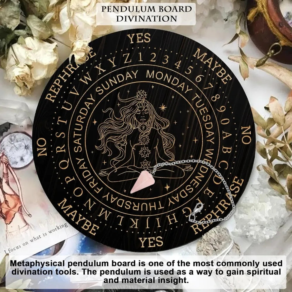 Wooden Pendulum Board Set & Rose Quartz Crystal Pendulum Divination Board Set QXL