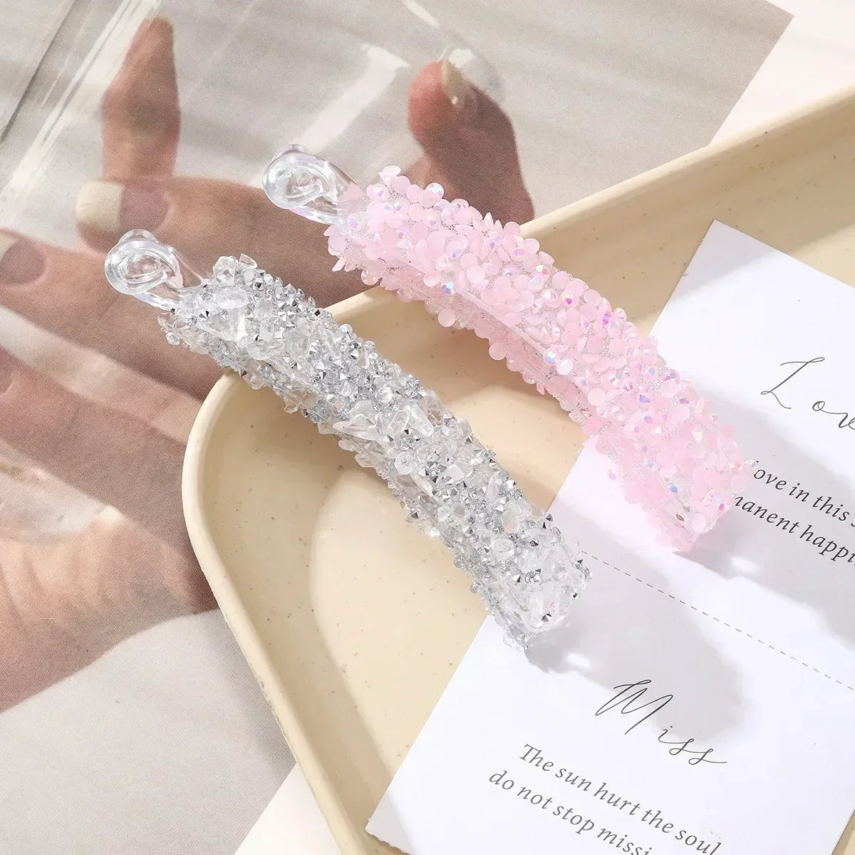Rhinestone Banana Hair Clips – Pearl Claw Clamp Barrettes Banana Claw Hair Clip QXL