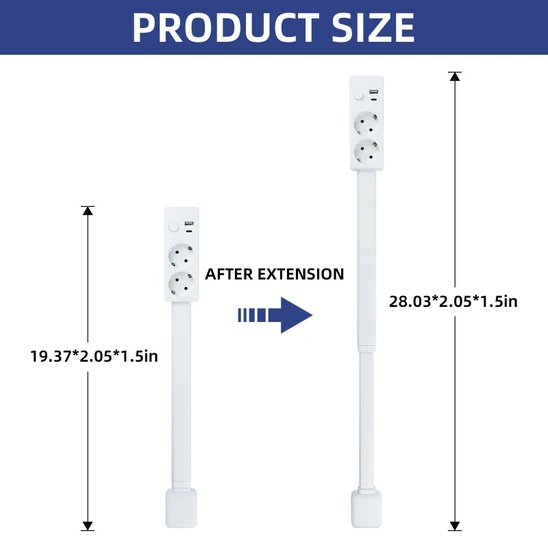 Retractable Power Strip 180° Rotating EU Plug Outlet Extender Retractable Power Strip QXL