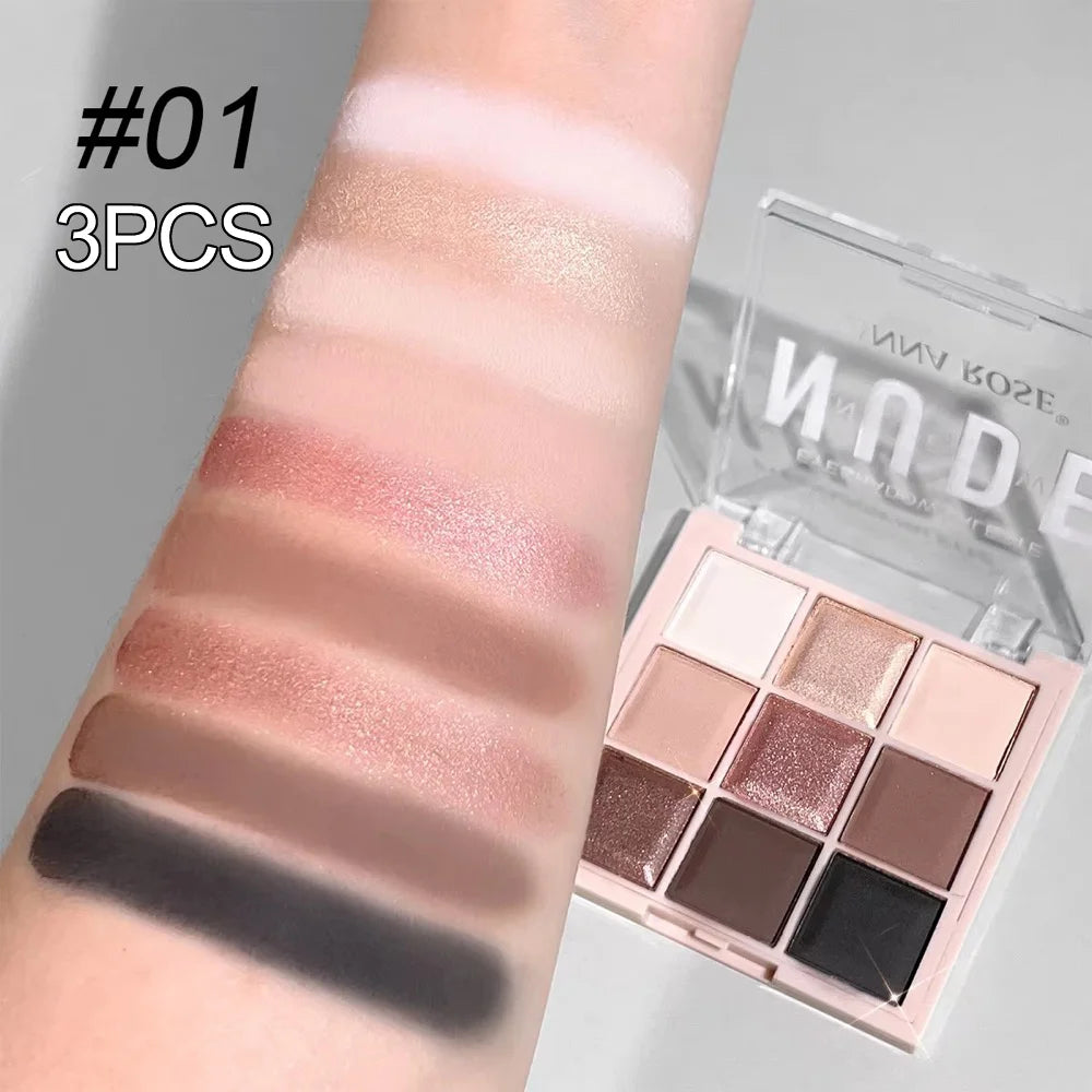 9-Color Eyeshadow Palette | Glitter, Shimmer & Matte Shades Eyeshadow Palette QXL 01 triple