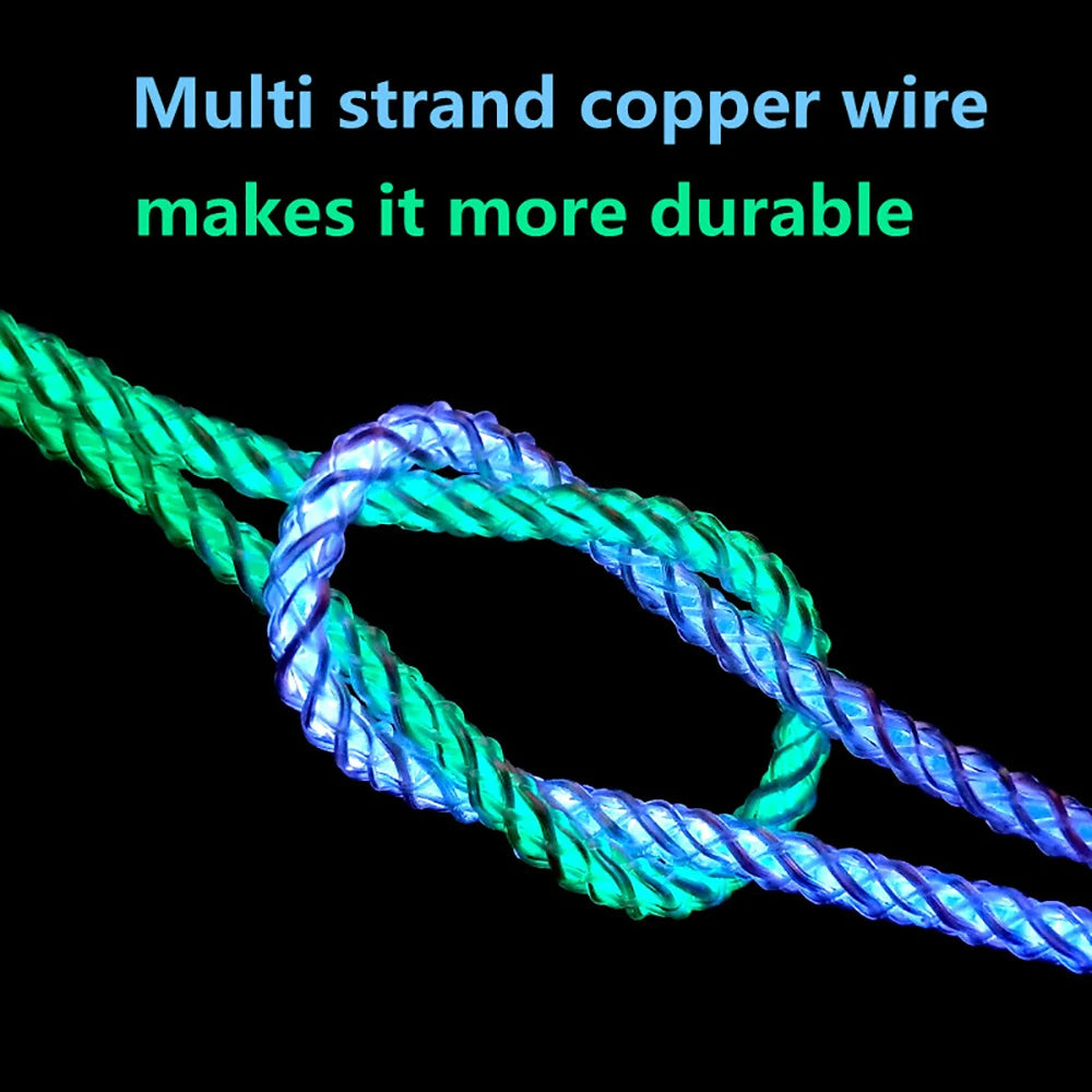 RGB USB-C Fast Charging Cable 66W 6A LED Glow – 1M USB-C Charging Cable QXL