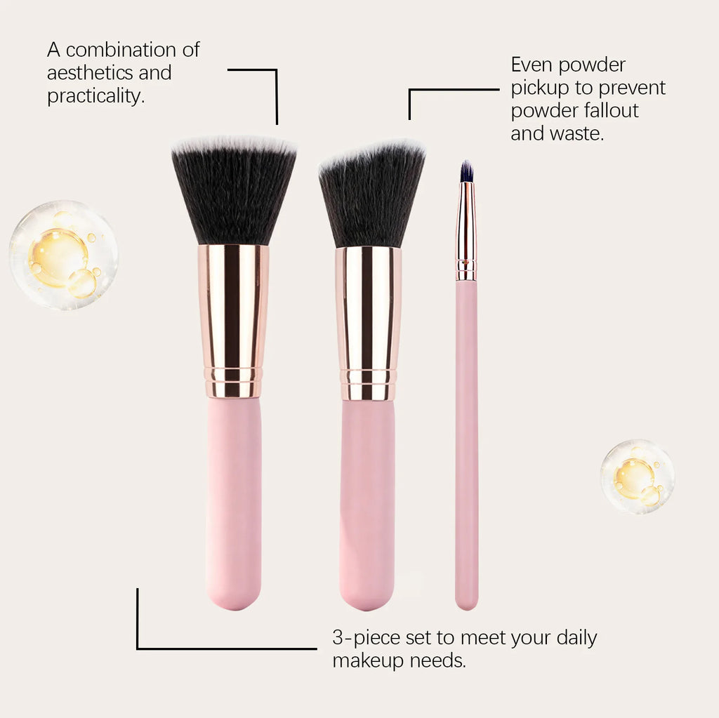 Torvikx 3-Pc Compact Makeup Brush Set | Soft Dense Bristles Makeup Brush Set QXL