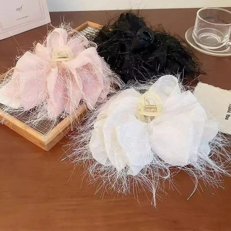 Black Mesh Flower Shark Claw Hair Clip for Women Hair Claw Clip QXL