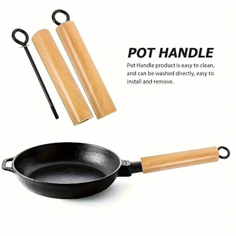 Beech Wood Replacement Pot Handle | Anti-Scald Wok & Pan Cookware Handle QXL