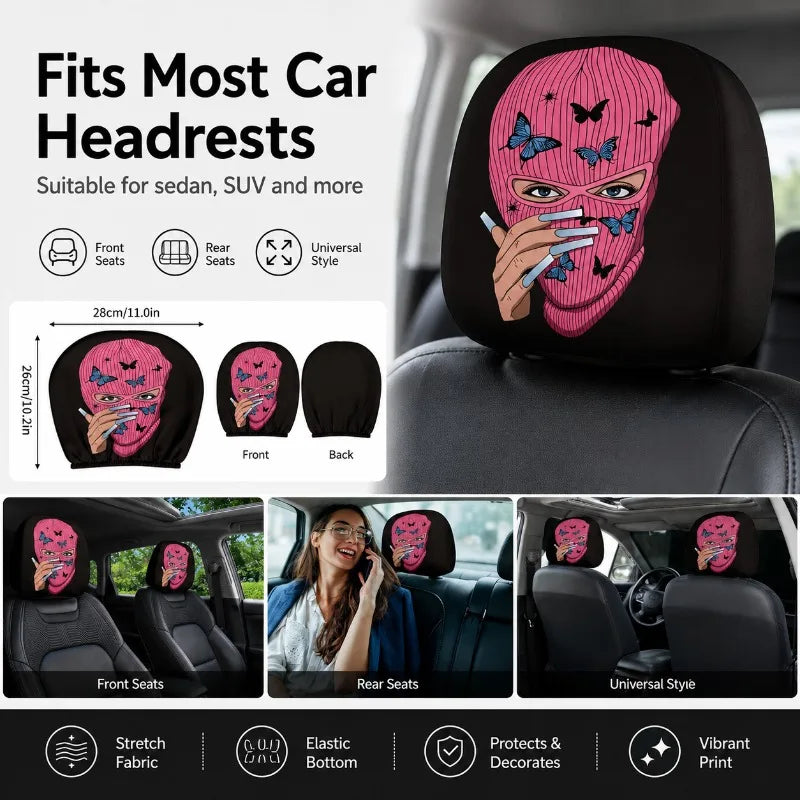 Pink Butterfly Car Headrest Cover | Stretch Fit, Universal Car Headrest Cover QXL