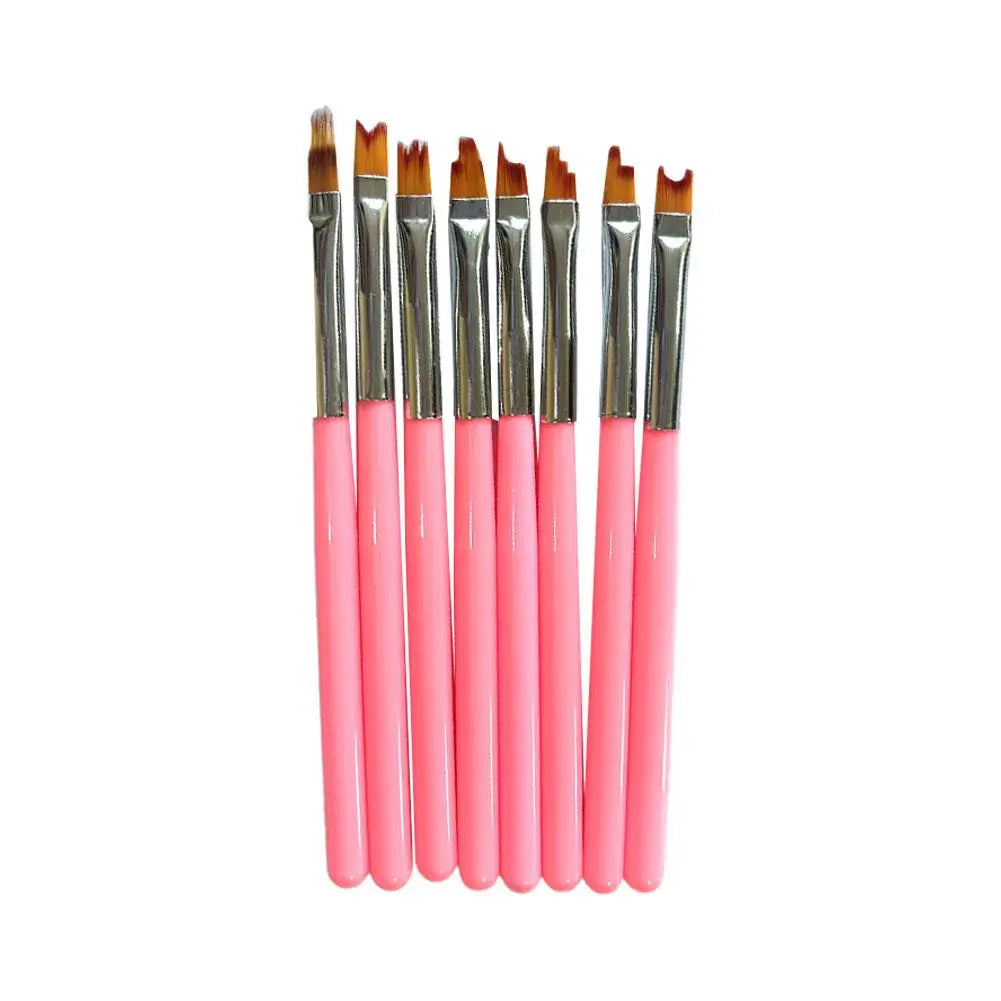 8-Piece Nail Art Brush Set | UV Gel, Gradient & Floral Nail Art Brush Set QXL pink