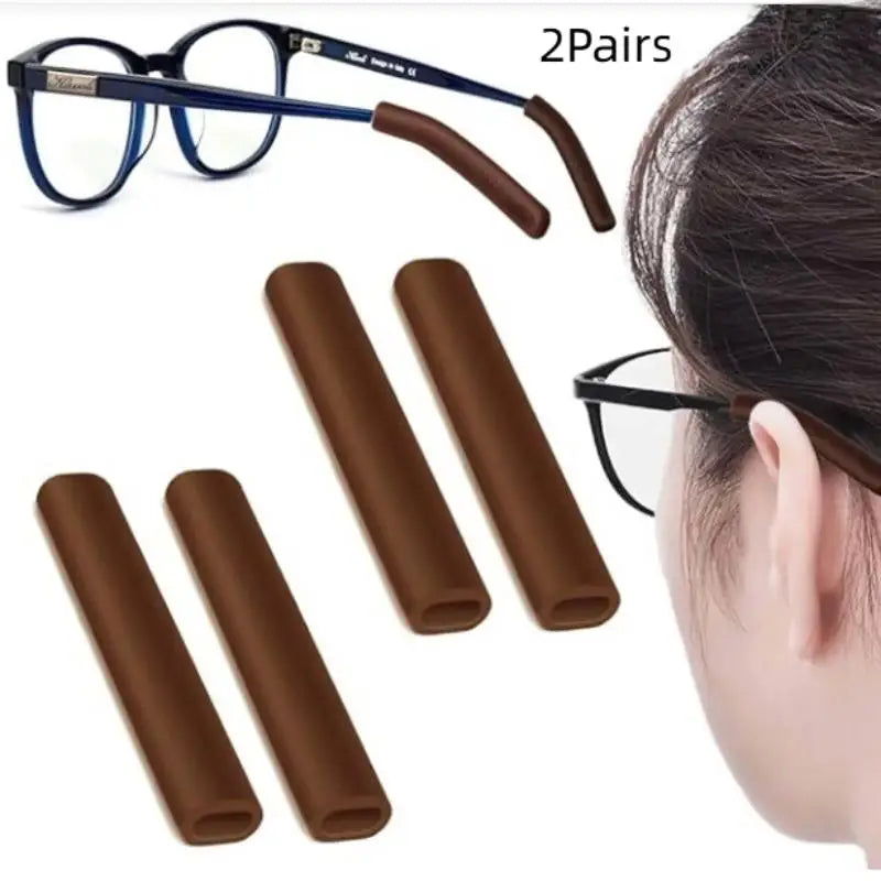 Silicone Glasses Ear Hook Anti-Slip Temple Tips – 2 Pairs Eyewear Accessories QXL Brown
