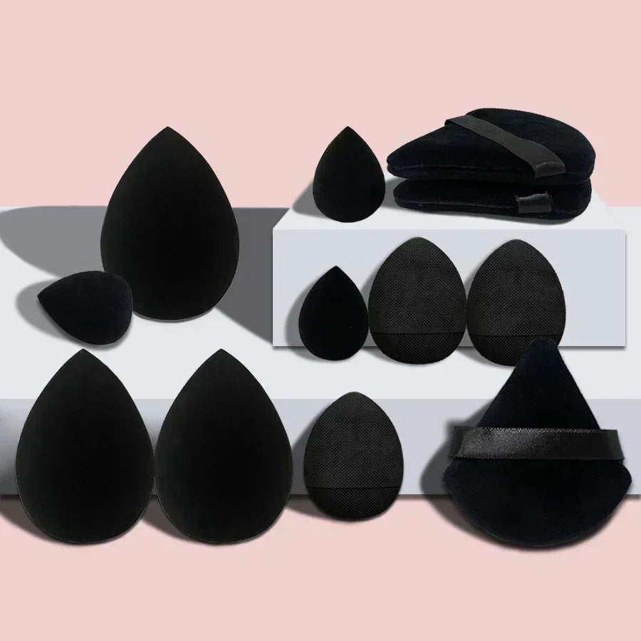 12-Pc Makeup Sponge Blender Set | Puffs, Headband & Wristband Makeup Sponge Set QXL B- 12Pcs Black