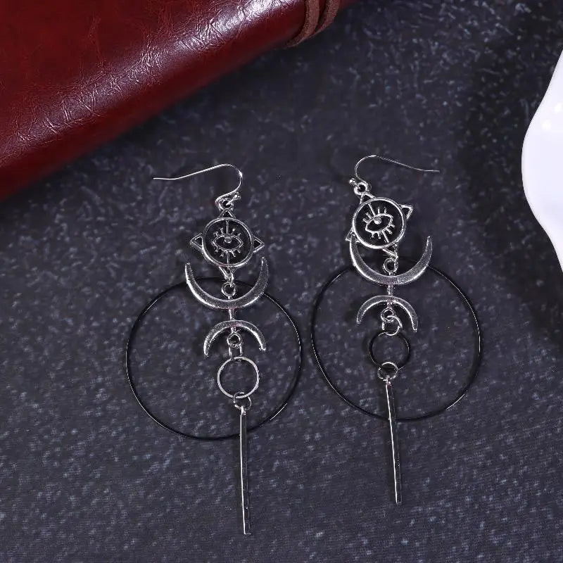 Moon Crescent Devil Eye Long Drop Earrings | Vintage Statement Drop Earrings QXL 1Pair