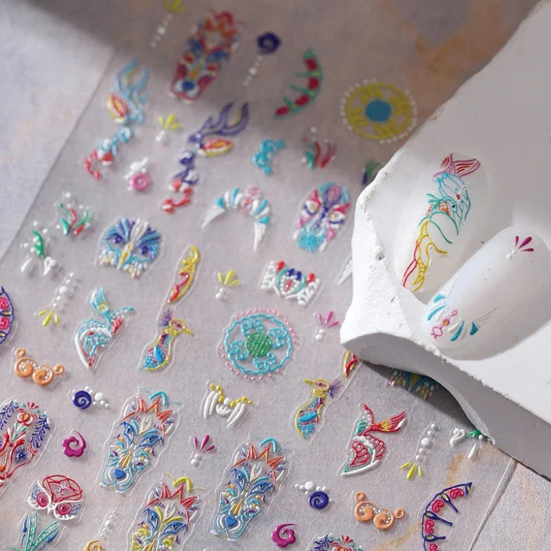 5D Embossed Animal Totem Nail Stickers – Owl Wolf Elk Nail Art Stickers QXL