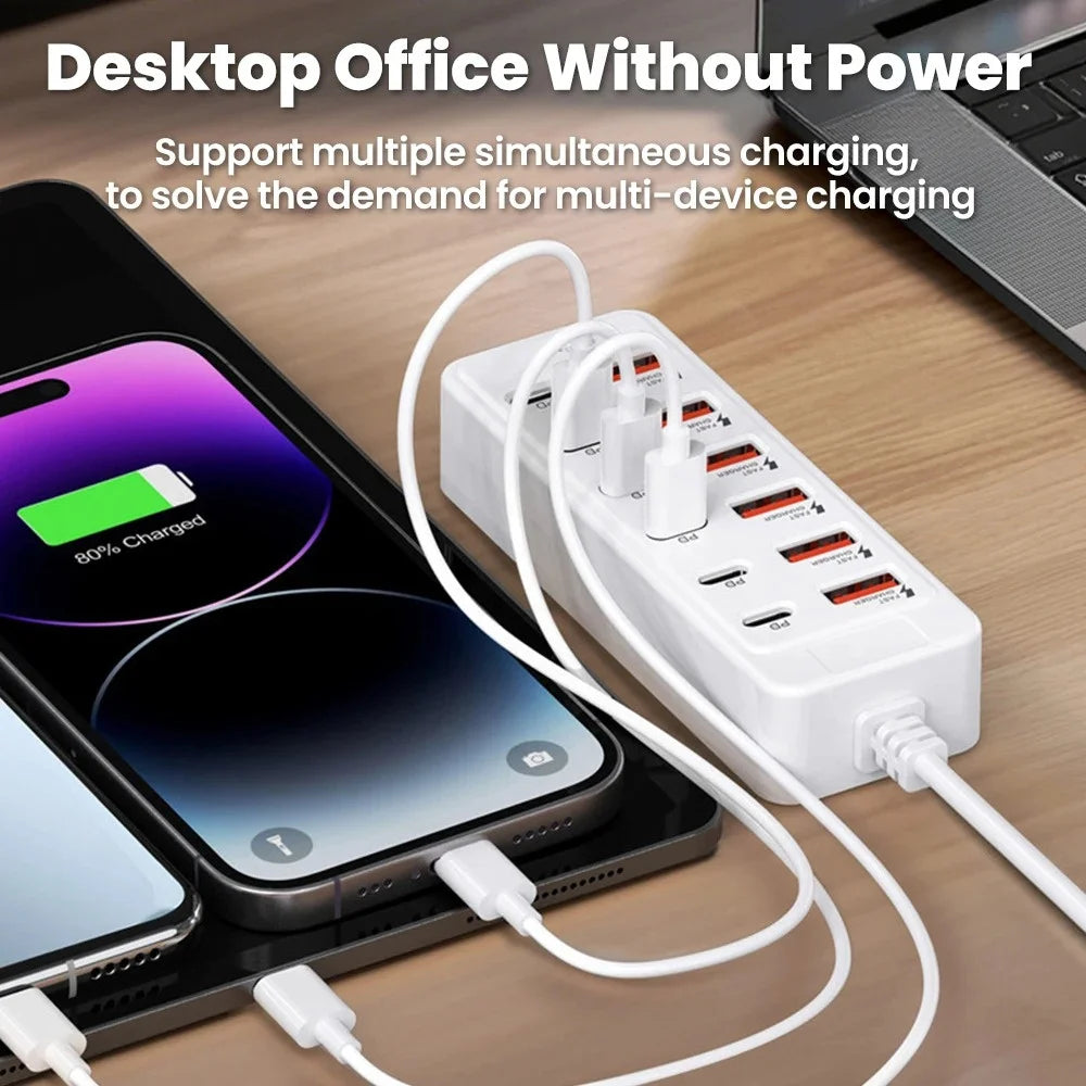 6-Port USB Car Charger | USB-C & USB-A Fast Charging Hub Car USB Charger QXL