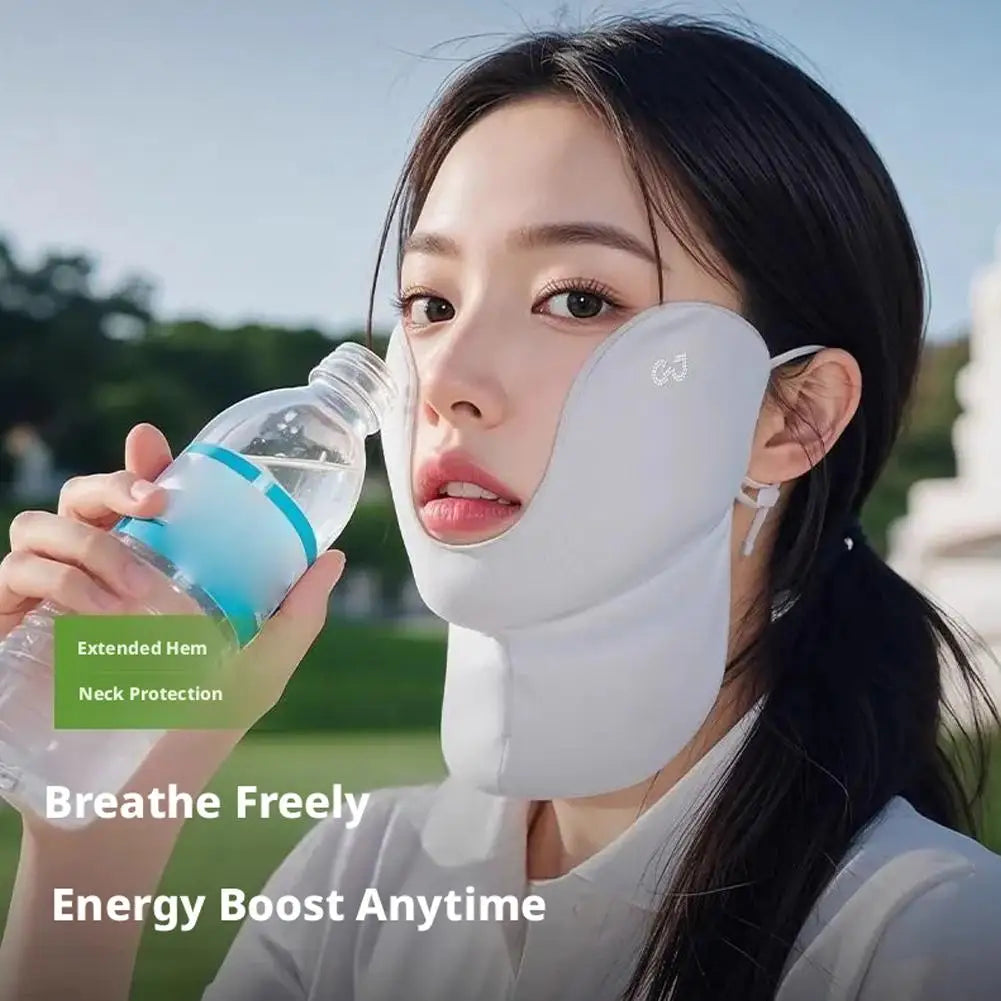Women's UPF50+ Ice Silk Sun Mask | Cooling UV Face Cover Sun Protection Mask QXL