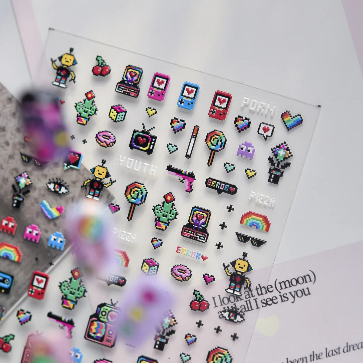 5D Cat Pixel Bead Nail Stickers | Self-Adhesive Cartoon Decals Nail Art Stickers QXL